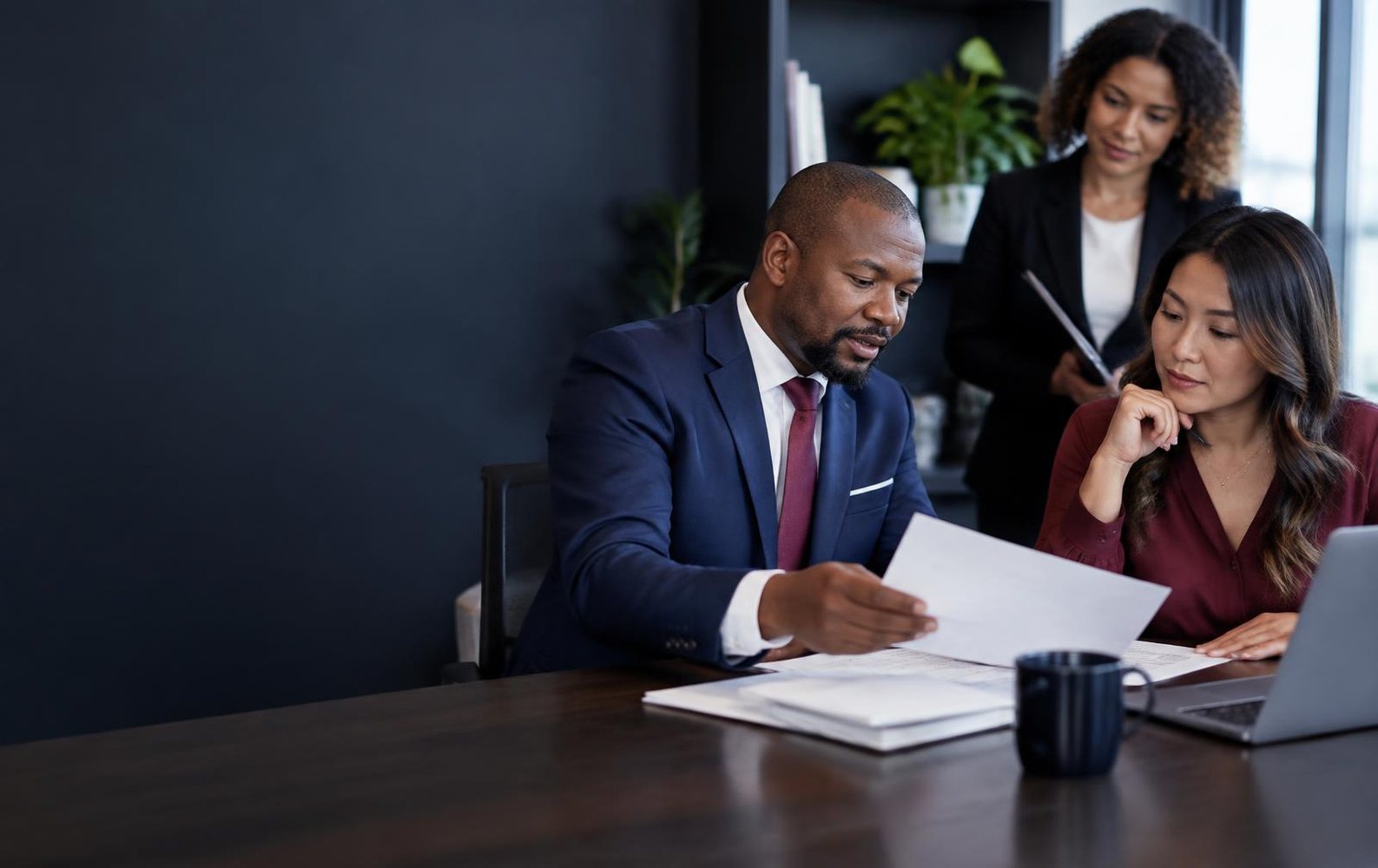Tax professional reviewing business documents with a client